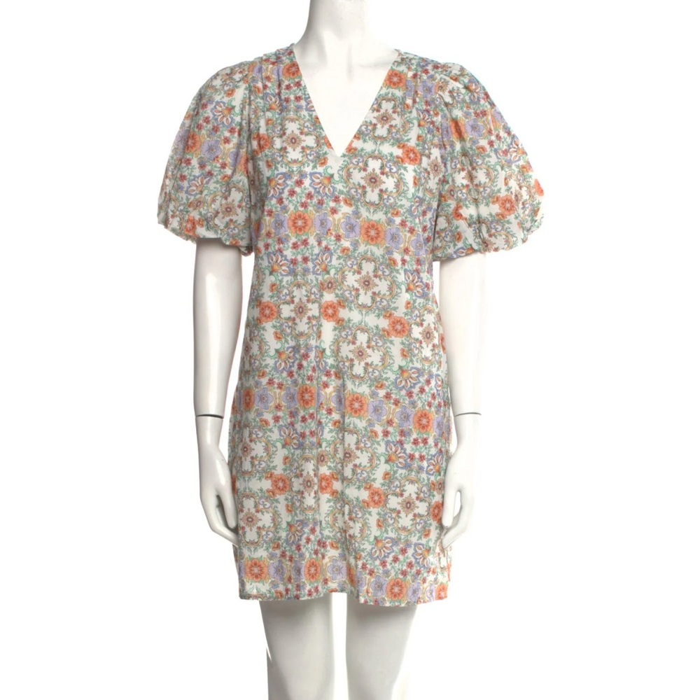 ANNA CATE- Haley dress Geo Peach lightweight y2K puff sleeve cotton New L $249